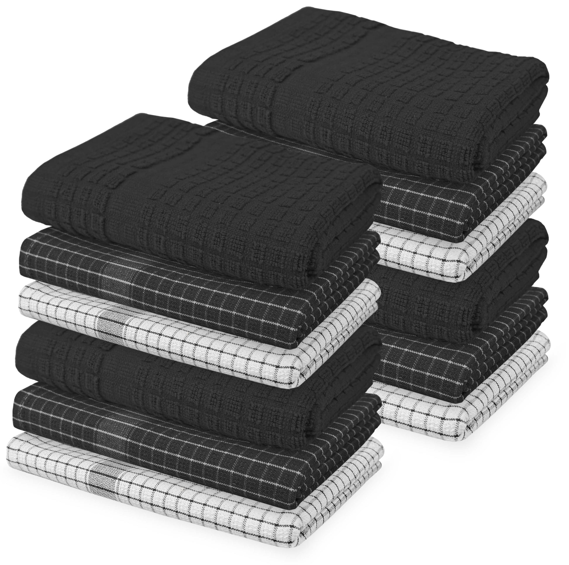12 PC KITCHEN TOWEL SET: 4 HAND TOWEL & 8 DISH CLOTH-Kitchen Tea Towel-Weave Essentials-Graphite Black-Weave Essentials