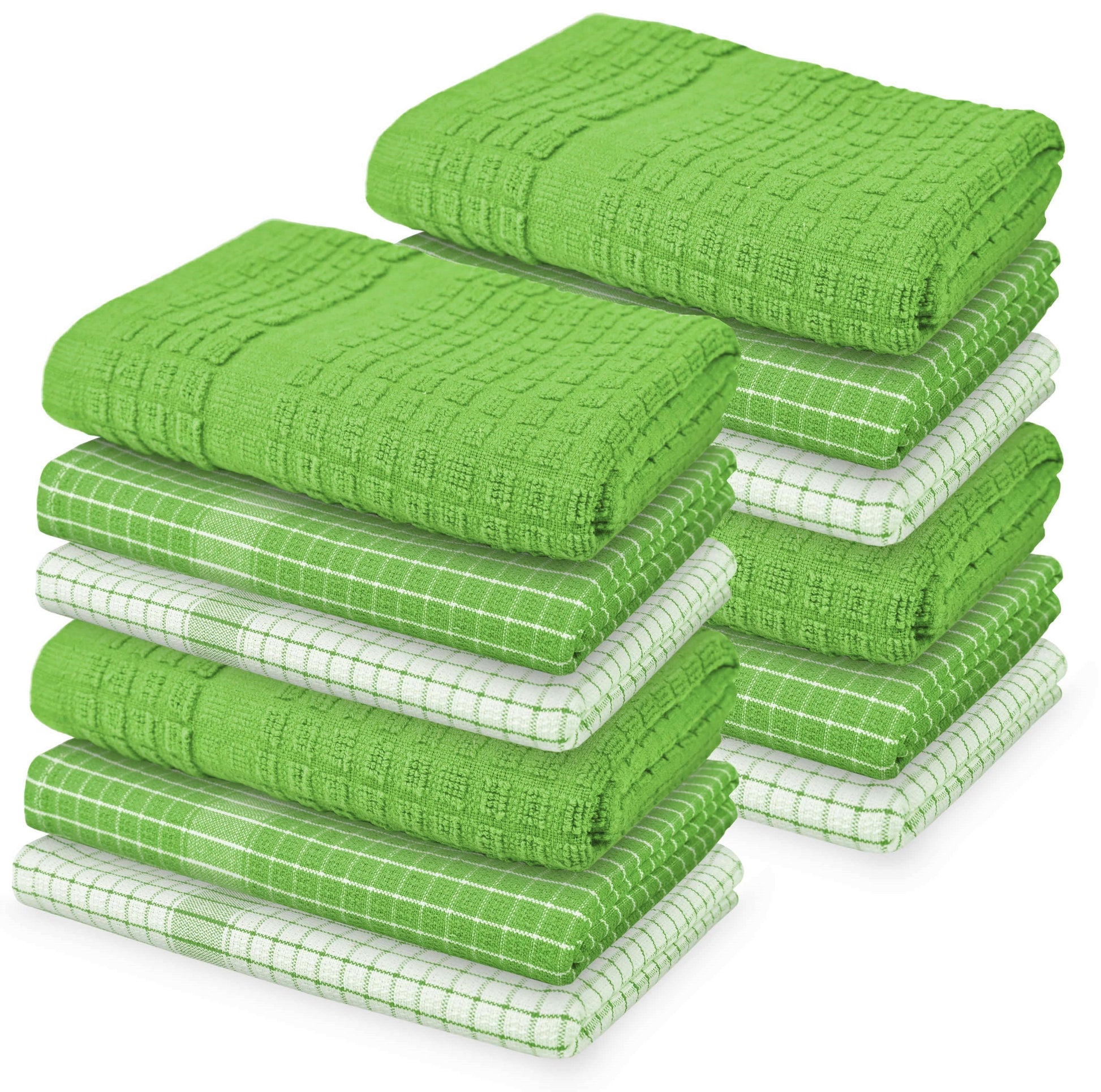 12 PC KITCHEN TOWEL SET: 4 HAND TOWEL & 8 DISH CLOTH-Kitchen Tea Towel-Weave Essentials-White Green-Weave Essentials
