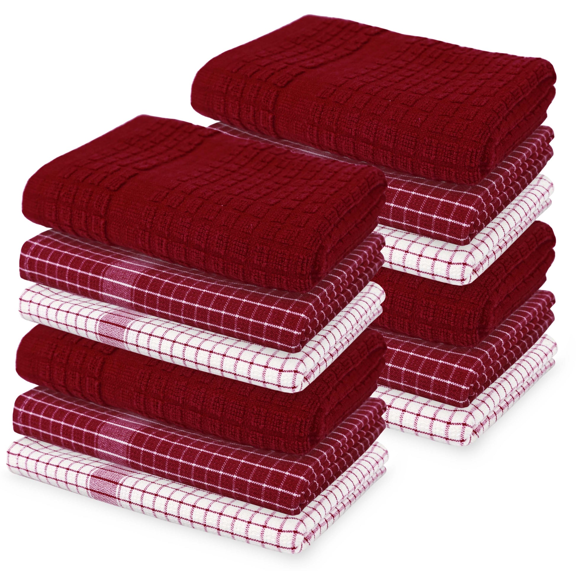 12 PC KITCHEN TOWEL SET: 4 HAND TOWEL & 8 DISH CLOTH-Kitchen Tea Towel-Weave Essentials-Flame Red-Weave Essentials