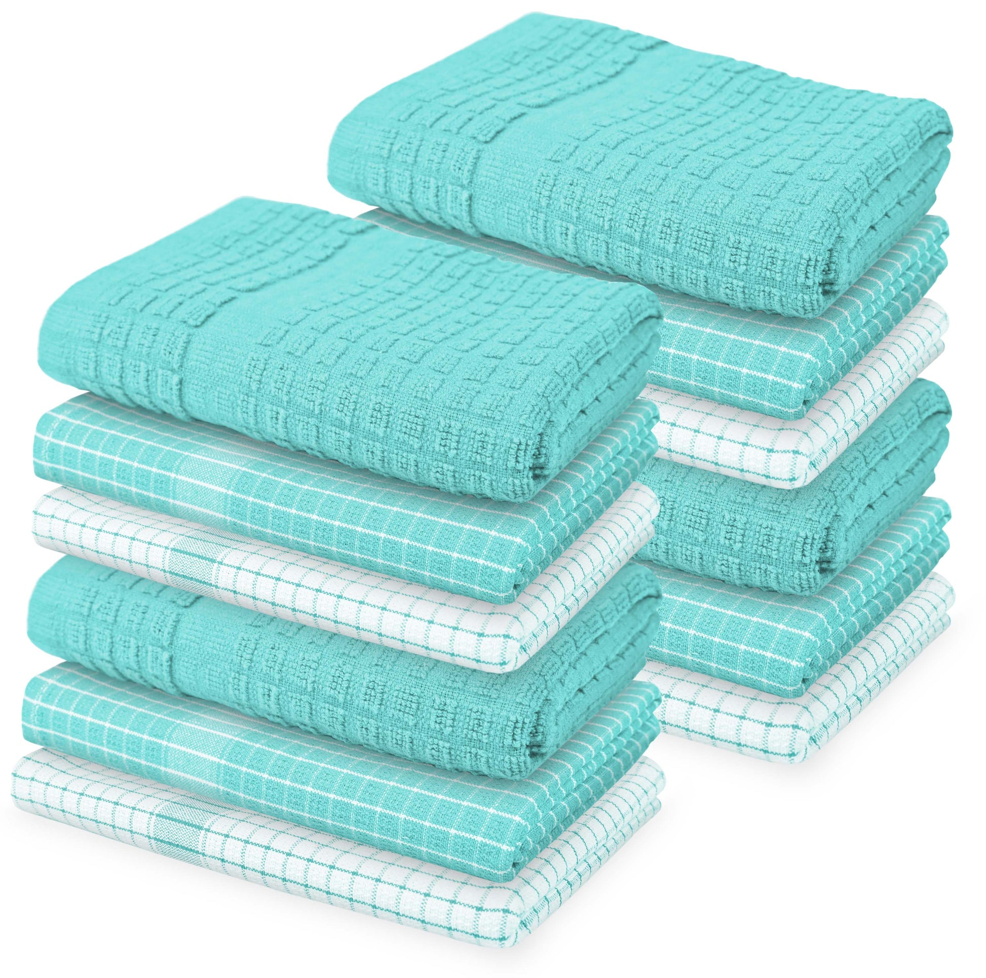 12 PC KITCHEN TOWEL SET: 4 HAND TOWEL & 8 DISH CLOTH-Kitchen Tea Towel-Weave Essentials-Aqua Blue-Weave Essentials