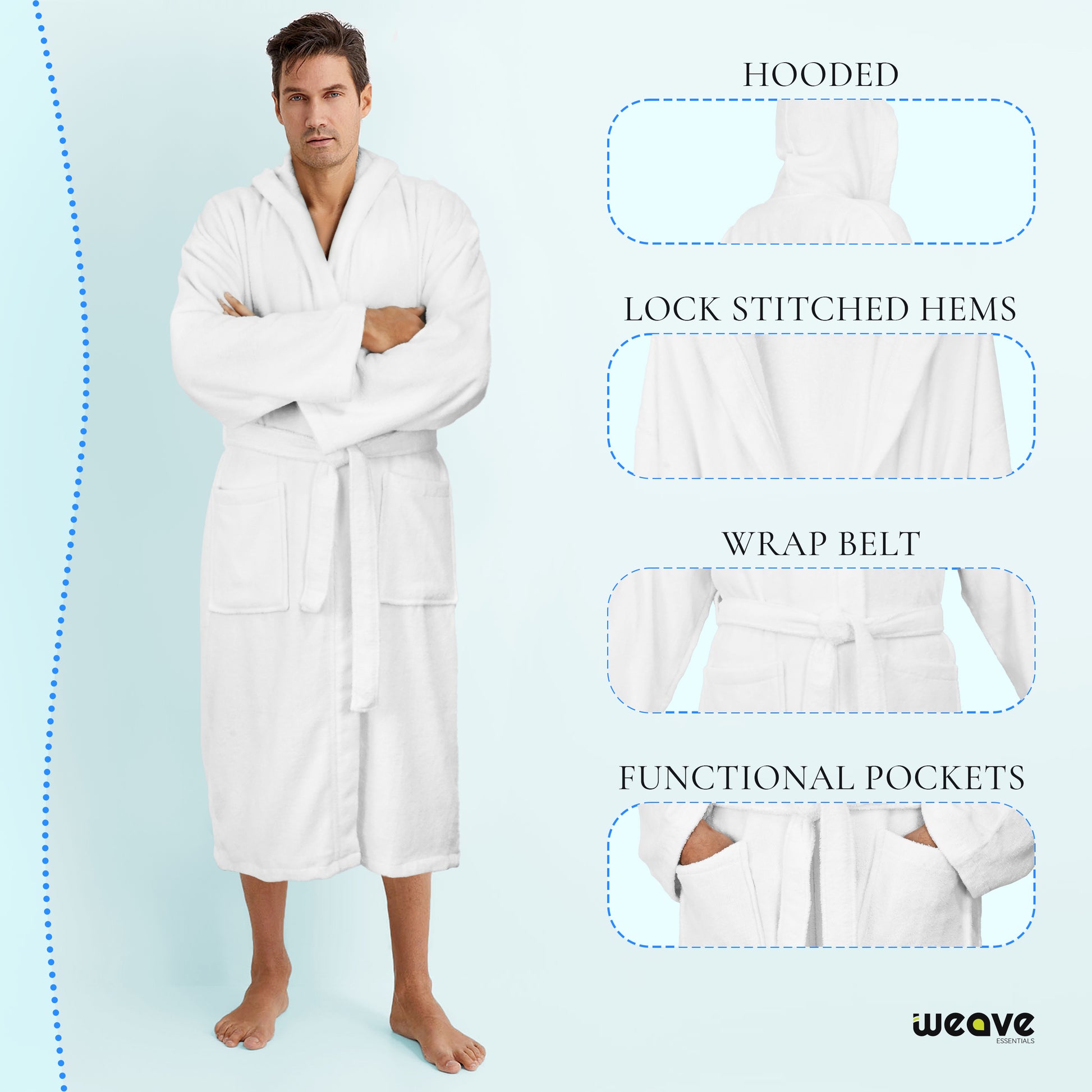 COMBED COTTON TERRY TOWELING BATHROBE-Bathrobe-Weave Essentials-White-S/M-Weave Essentials