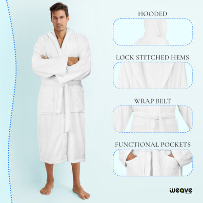 COMBED COTTON TERRY TOWELING BATHROBE-Bathrobe-Weave Essentials-White-S/M-Weave Essentials