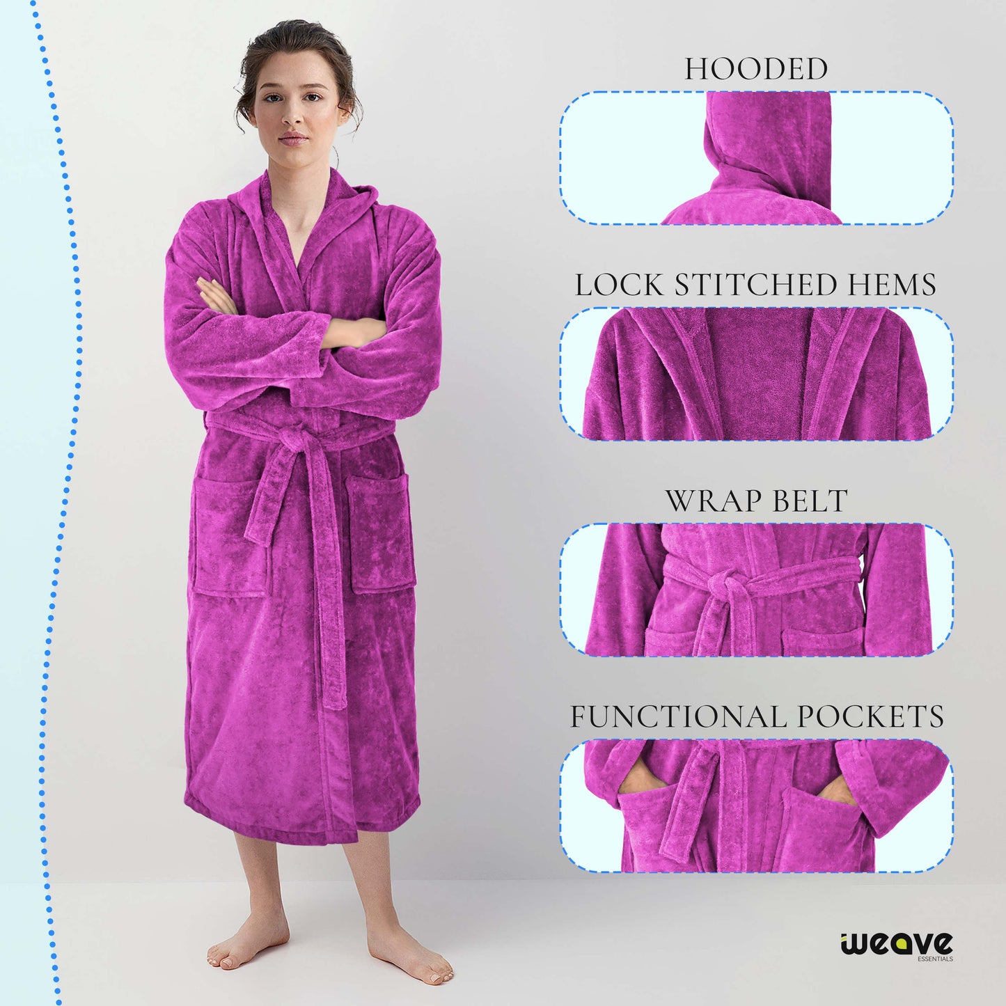 COMBED COTTON TERRY TOWELING BATHROBE-Bathrobe-Weave Essentials-White-S/M-Weave Essentials