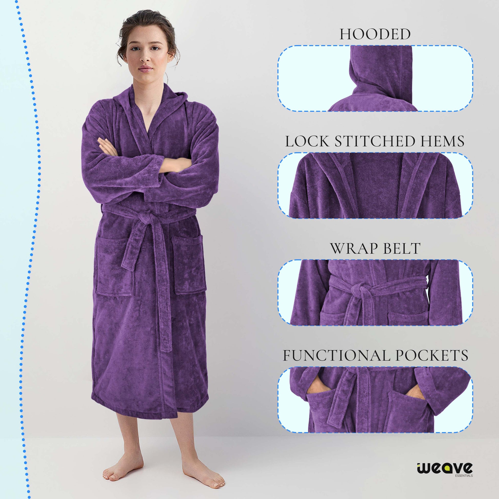 COMBED COTTON TERRY TOWELING BATHROBE-Bathrobe-Weave Essentials-White-S/M-Weave Essentials