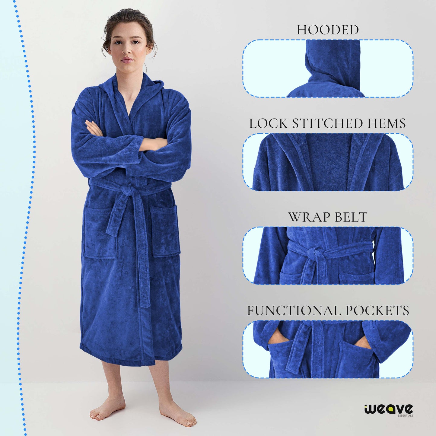 COMBED COTTON TERRY TOWELING BATHROBE-Bathrobe-Weave Essentials-White-S/M-Weave Essentials