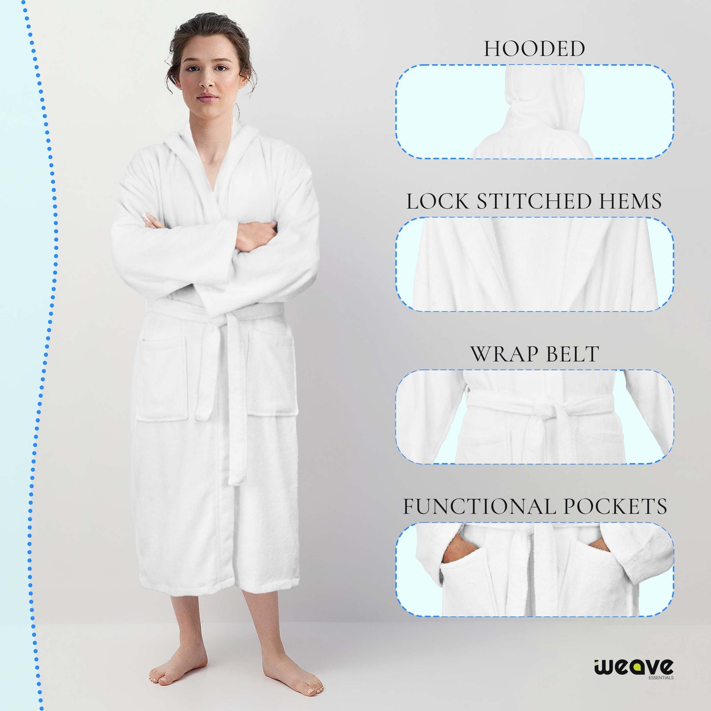 COMBED COTTON TERRY TOWELING BATHROBE-Bathrobe-Weave Essentials-White-S/M-Weave Essentials