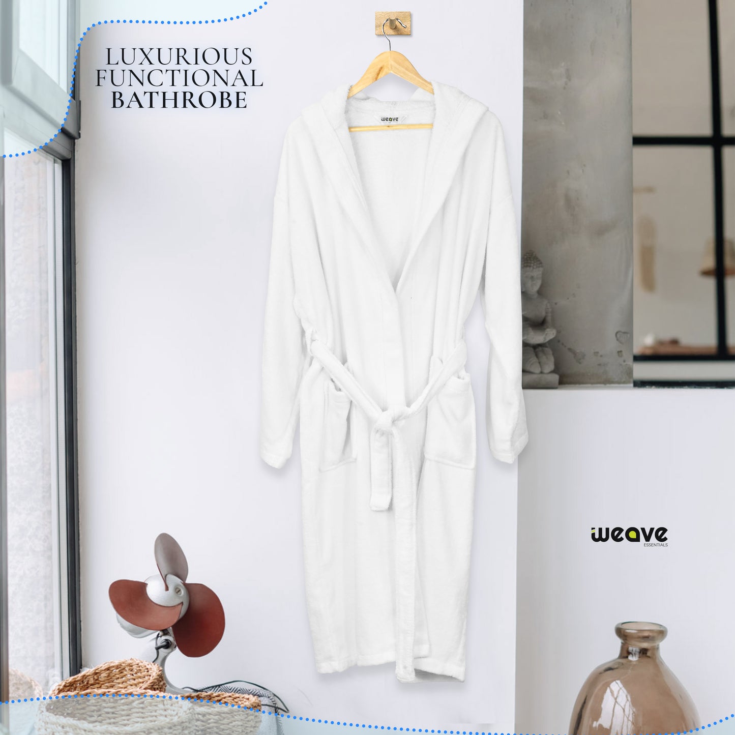 COMBED COTTON TERRY TOWELING BATHROBE-Bathrobe-Weave Essentials-White-S/M-Weave Essentials